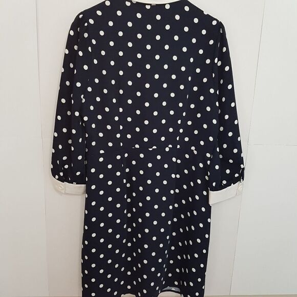 SAVOIA Classic Navy and White Polka Dot  Long Sleeve Dress with Cuffs - Picture 12 of 15